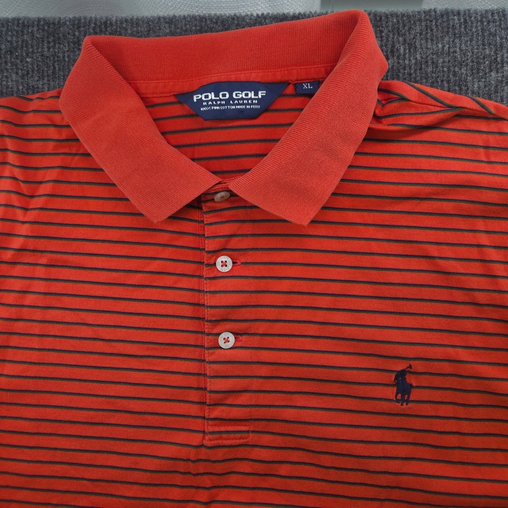 Polo Golf Ralph Lauren Polo Shirt Mens XL Orange Striped Pima Cotton SS